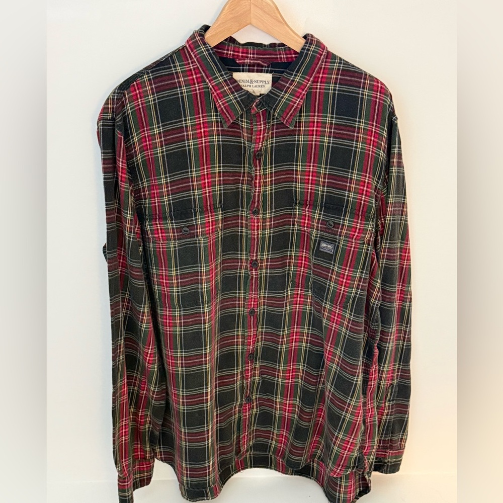 Denim & Supply Ralph Lauren Plaid Button-Up Shirt Y2K Americana Grunge Size XXL